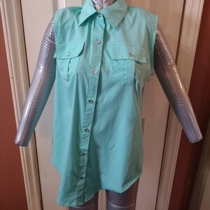 Stacey Summers Blue Size Large Sleeveless Collared Button Up Shirt Blouse Top